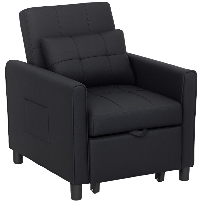 Linen-Look Black Single Chair Bed for Stylish Space-Saving Comfort