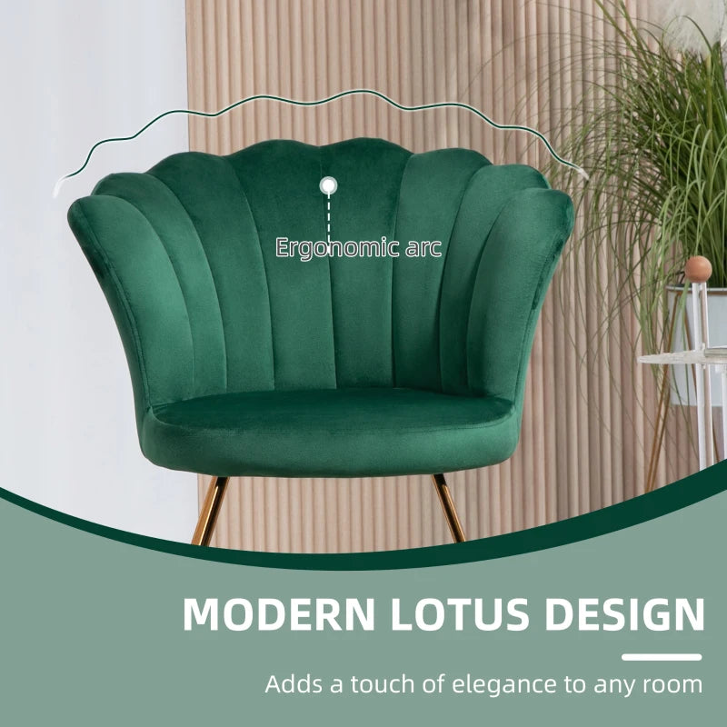 Velvet-Feel Lotus Petal Accent Chair in Green for Stylish Home Decor