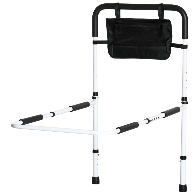 Adjustable Safety Bed Rail with Storage Pocket - Ideal Grab Bar for Seniors & Disabled - White Bed Assist
