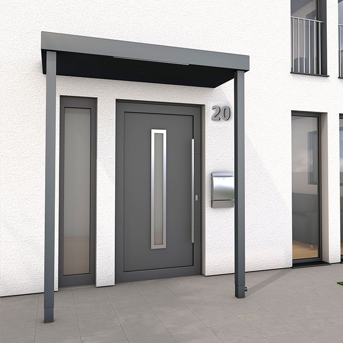 Aluminium Canopy with 2 Posts and LED Strip-light - RAL 7016 Anthracite Grey - Next Day Delivery