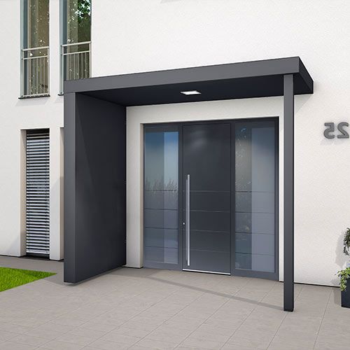 BS250PLUS (125cm projection) Aluminium Canopy with Post, Side Panel + LED light - 250x125cm - RAL 7016 Anthracite Grey