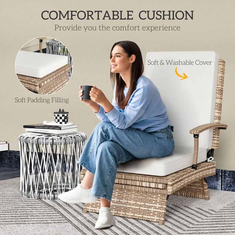 Adjustable Rattan Lounger - White/Brown