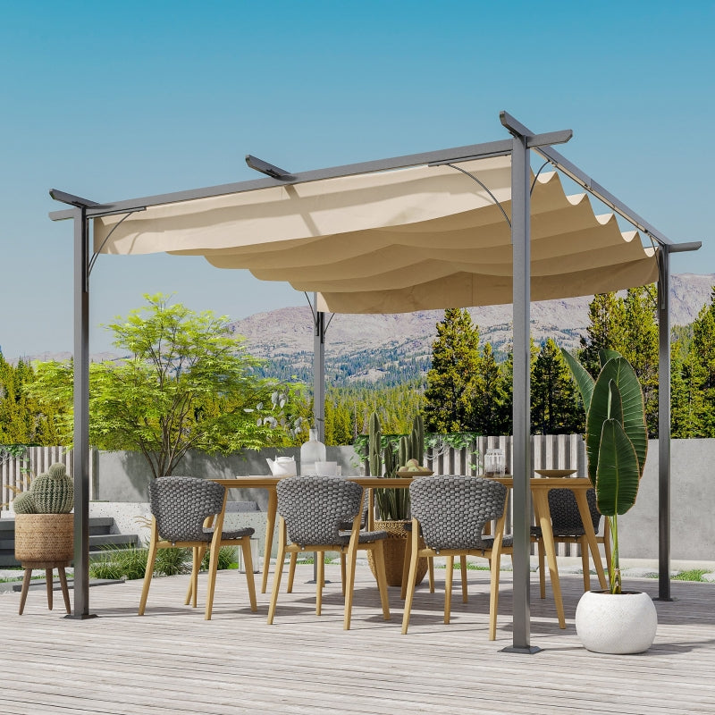 3m x 3m Beige Metal Pergola - Outdoor Garden Gazebo