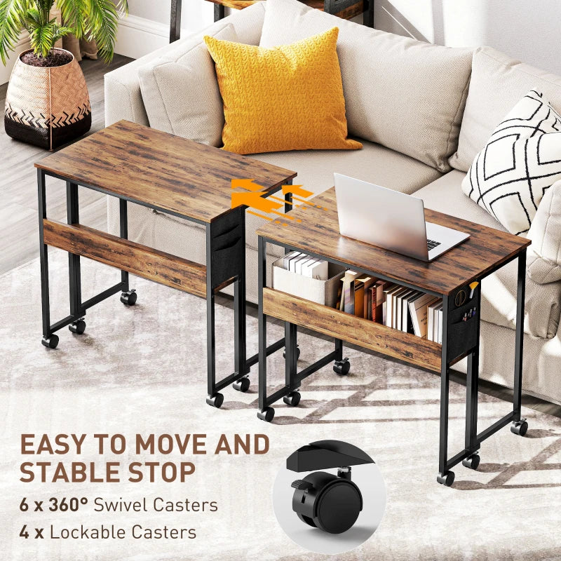 Rustic Brown 80 cm Drop Leaf Writing Desk - Space-Saving Work Table for Home Office, Modern Design, Versatile Use