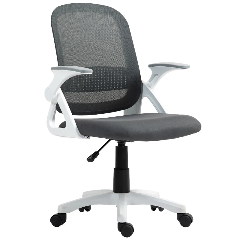 Ergonomic Grey Mesh Office Chair with Lumbar Support, Swivel Design & Flip-Up Armrests for Home/Office Comfort