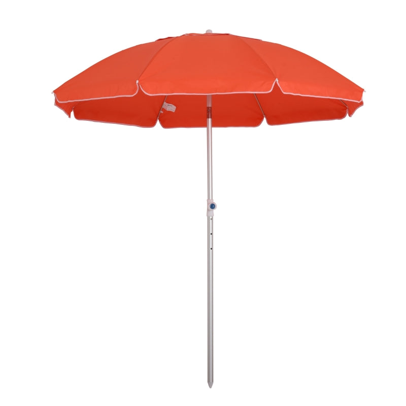 Orange Beach Umbrella with Tilt and Adjustable Height, Portable Sunshade Shelter