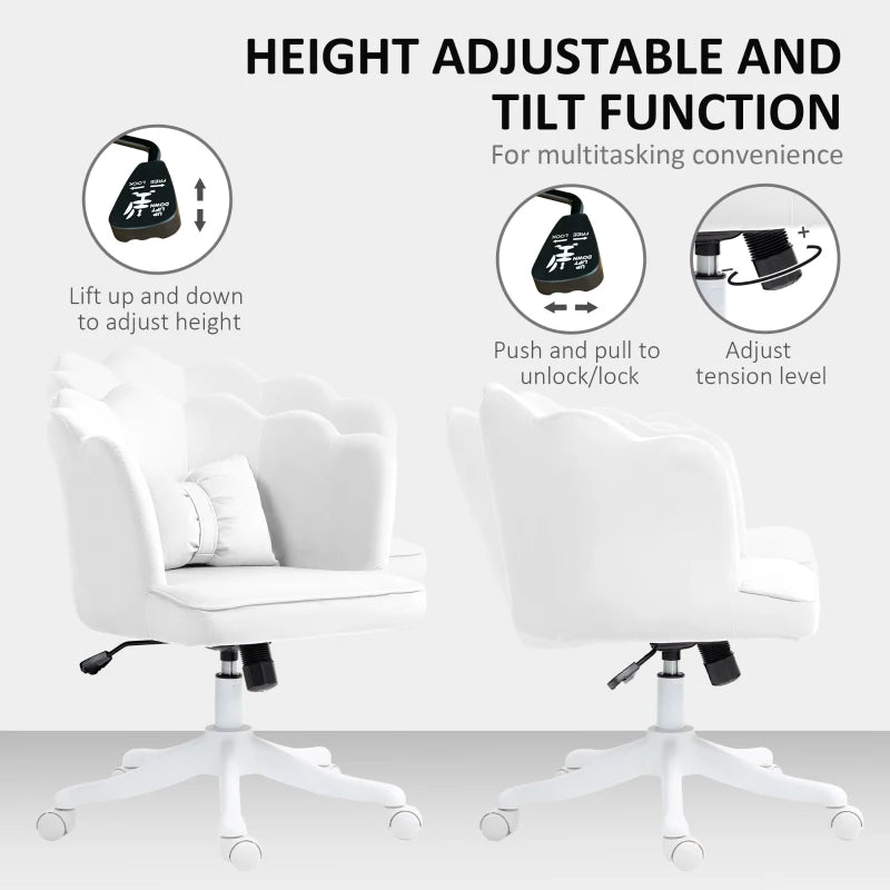 Velvet-Feel White Petal Back Office Chair - Stylish Ergonomic Design for Home & Office Comfort