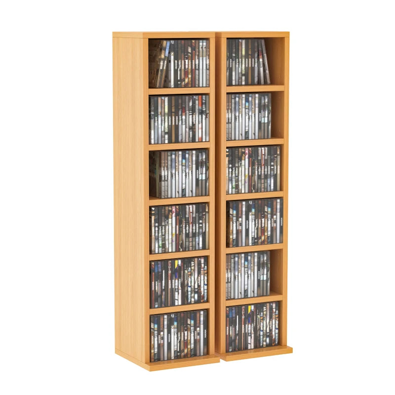 Set of 2 Blu-Ray Tower Rack - Adjustable CD Media Display Shelf Unit, Natural Wood Bookcase Storage Organizer