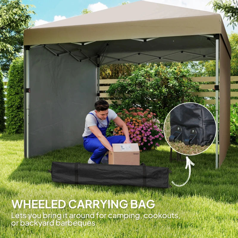 3x3m Khaki Pop Up Gazebo with UPF 30+, 2 Sidewalls, Leg Weight Bags & Wheeled Bag - Height Adjustable Party Tent for Garden & Patio