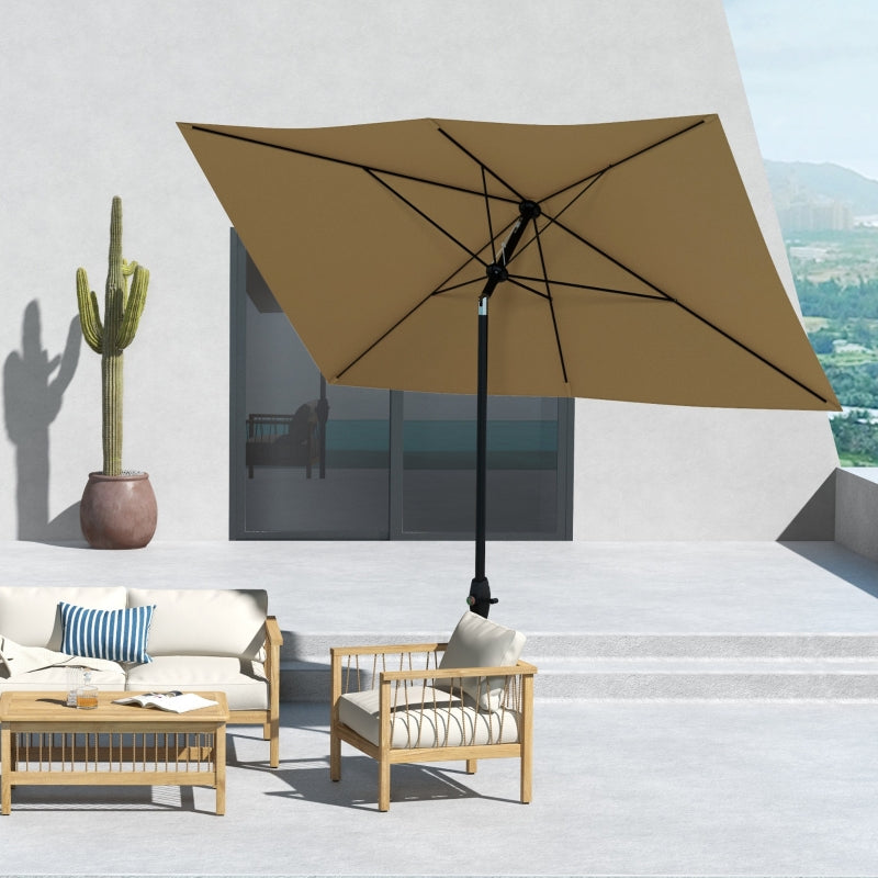 Brown Rectangular Garden Parasol Umbrella, 2x3m, Crank Tilt, Aluminium Pole