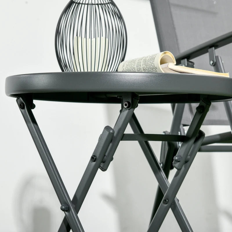 45cm Round Garden Side Table - Outdoor Folding Patio Table with Imitation Marble Glass Top - Black & White Coffee Table