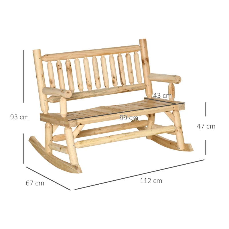 Natural Wood 2-Seater Rocking Bench Loveseat - Rustic Style