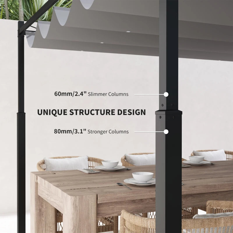 Grey 3m x 3m Retractable Garden Pergola with Magnetic Fixture