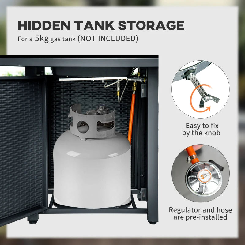 Square Grey Rattan-style Propane Gas Fire Pit Table - 40,000 BTU Smokeless Patio Heater with Thermocouple, Lava Rocks, Waterproof Cover, Spark Guard and Lid