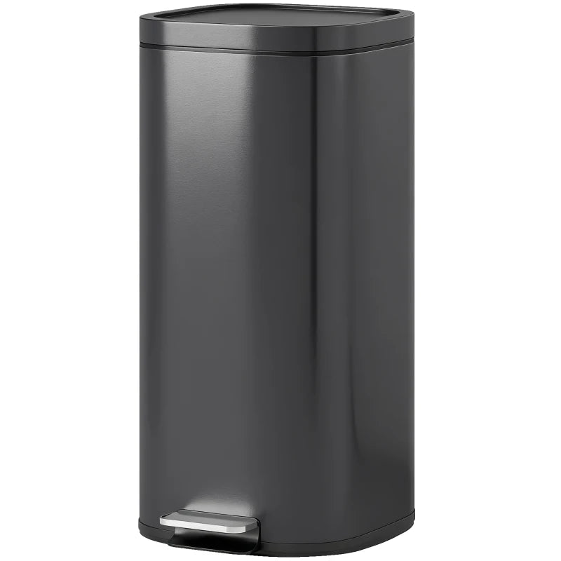 30L Compact Kitchen Pedal Bin with Soft-Close Lid, Stay-Open Feature & Removable Bucket - Black Trash Can for Home & Office