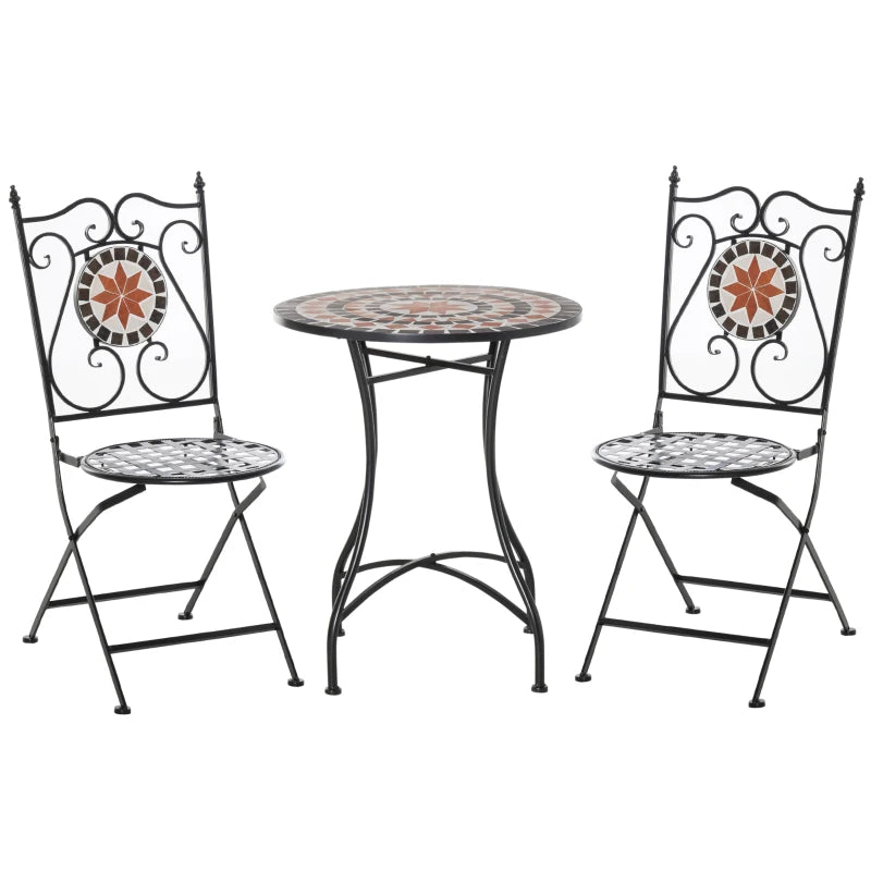 Three-Piece Multicoloured Mosaic Bistro Table Set - Perfect for Outdoor Dining, Compact Size