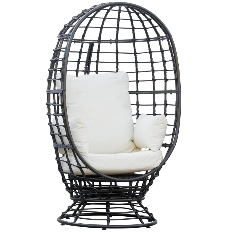 Black Swivel Egg Chair with Cushion for Outdoor Patio