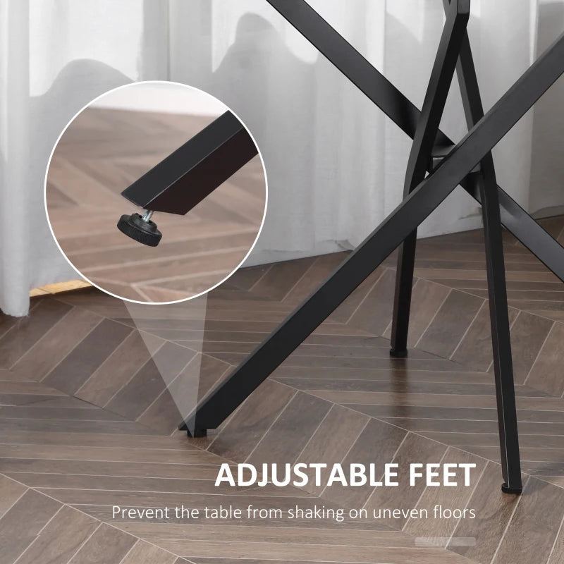 Modern Round Dining Table with Clear Tempered Glass Top & Metal Legs - Stylish Kitchen & Living Room Furniture, Black