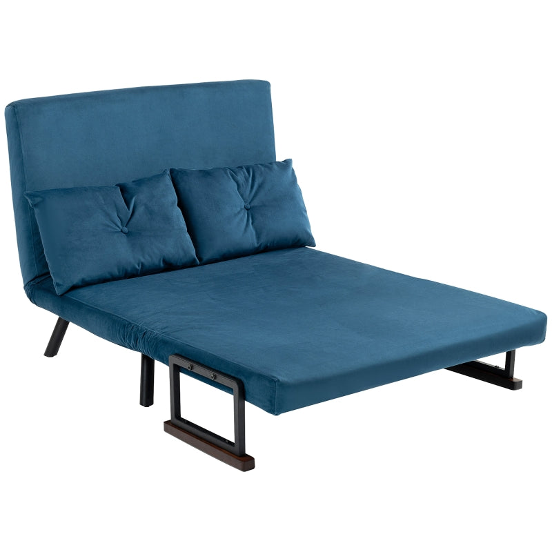 Velvet-Feel Double Sofa Bed with Pillows in Blue - Versatile 4-in-1 Design for Comfort and Style