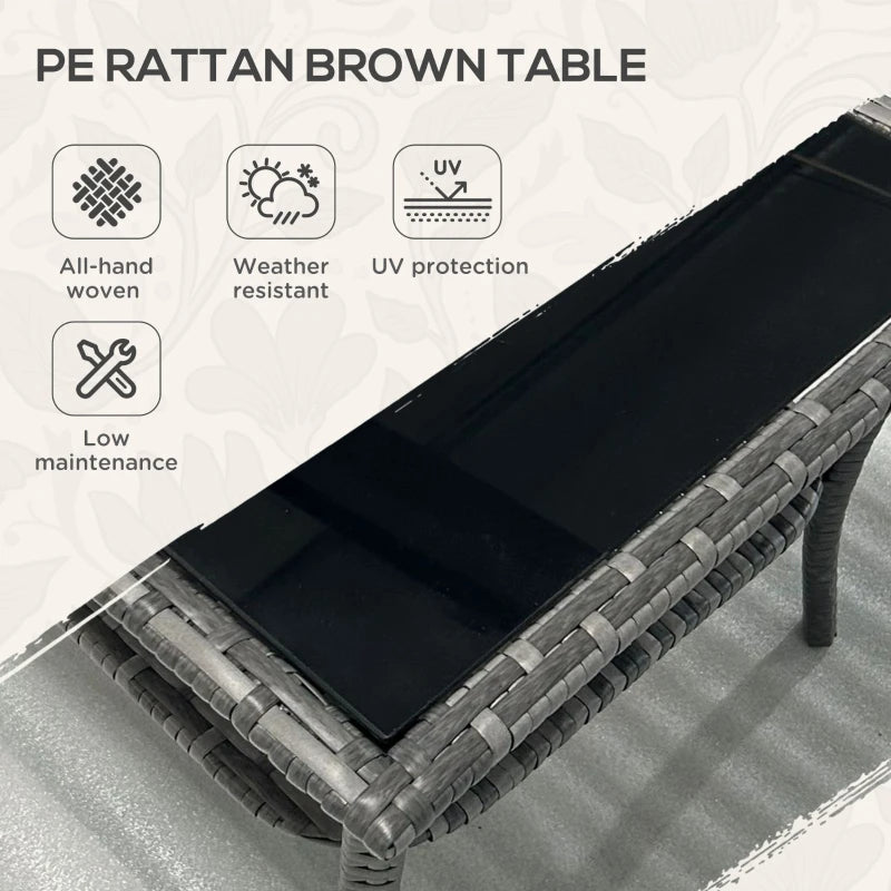 Grey Rattan Two-tier Patio Coffee Table with Glass Top