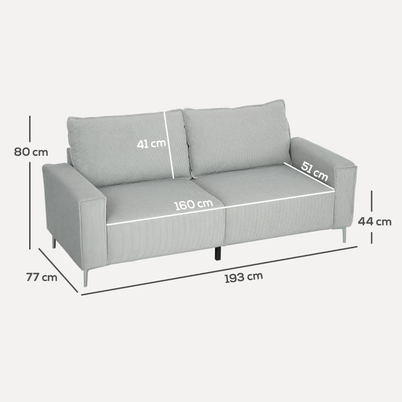 Light Grey Three-Seater Corduroy Sofa for Stylish Living Room Comfort