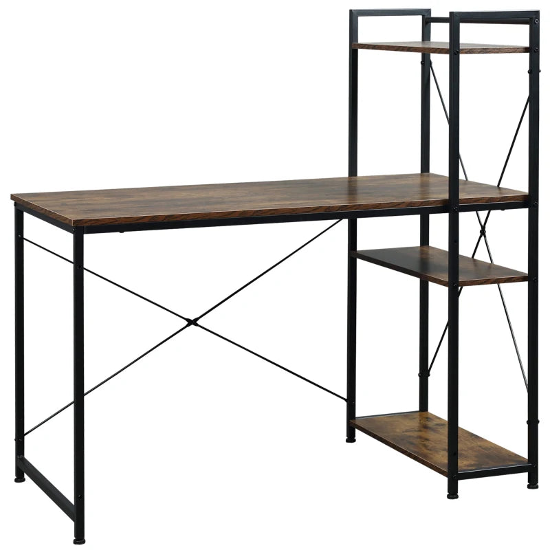 Reversible Industrial Computer Desk with Storage Shelves - Rustic Brown & Black, Easy Assembly, 120x64x121cm for Home Office