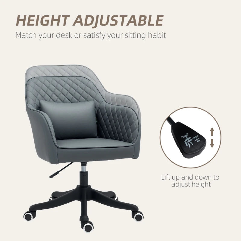 Vinsetto Grey Microfiber Office Chair with Massage Lumbar Pillow, Rolling Wheels - Ideal for Desk, Makeup Vanity & Home Use
