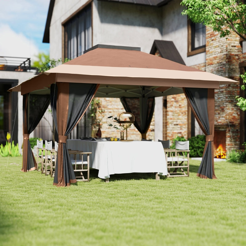Brown 3.6 x 3.6m Pop-Up Gazebo with Accessories