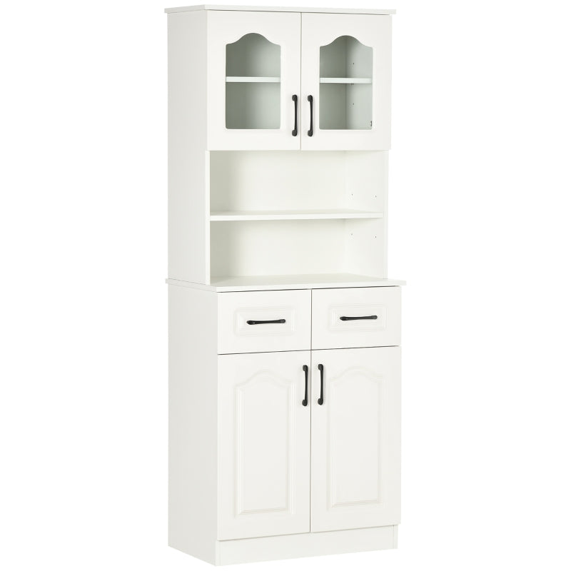 Freestanding Kitchen Cupboard Storage Cabinet - 168cm White with 2 Adjustable Shelves, 2 Drawers & Open Counter for Living Room/Dining Room