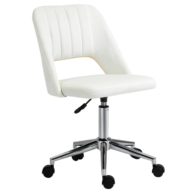 Vinsetto Cream White Velvet-Feel Armless Office Chair - Stylish Ergonomic Design for Home & Office Use