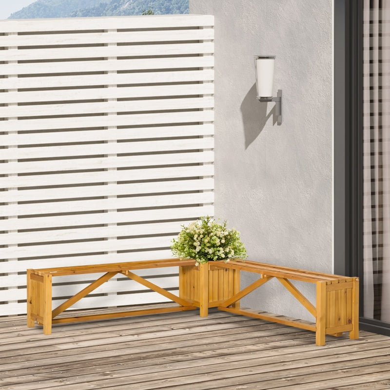 Brown Wooden Corner Bench with Planter Box