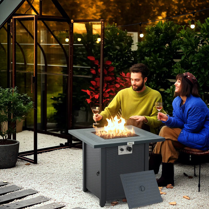 71x71cm 40000 BTU Gas Fire Pit Table - Stylish Black/Dark Grey Outdoor Heating Solution for Patios & Backyards