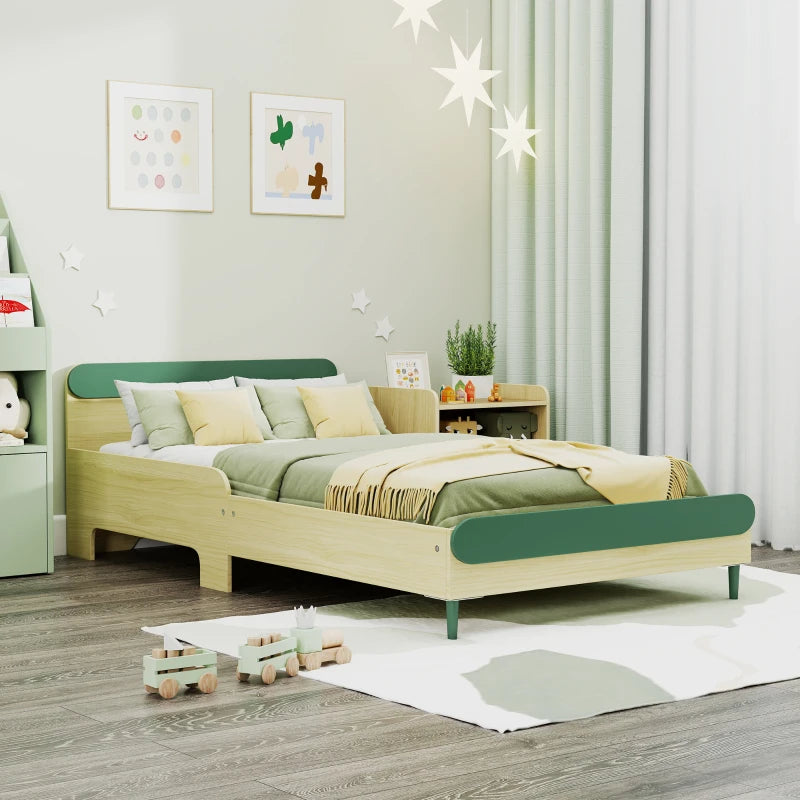 Green Toddler Bed with Safety Rail for Ages 3-10, 195x103x60.5cm - Safe & Stylish Kids' Sleep Solution