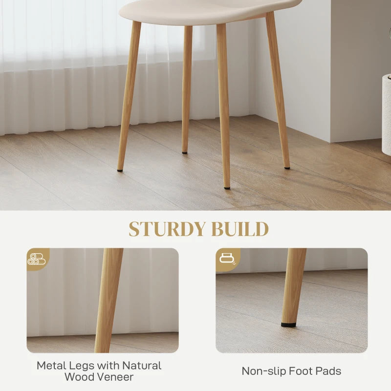 Modern Khaki Dining Chairs Set of 4 - Stylish Kitchen Chairs with Backrest & Steel Legs for Dining Room & Living Room