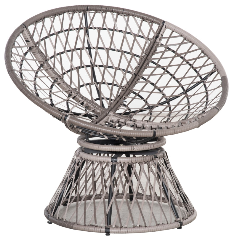 Grey Swivel Rattan Moon Bowl Chair with Padded Cushion