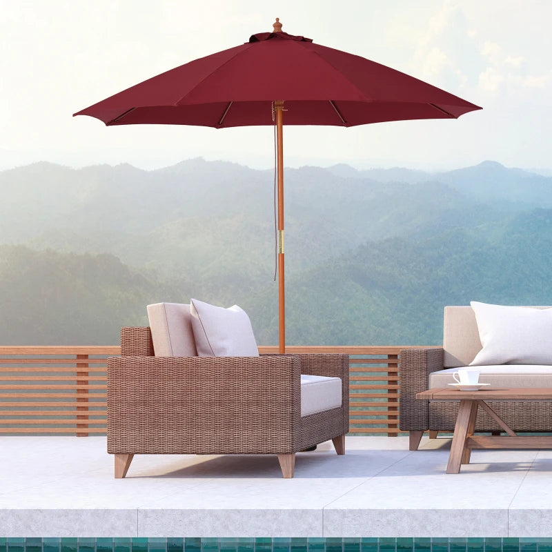 Red 2.5m Round Garden Parasol Umbrella with Wooden Pole