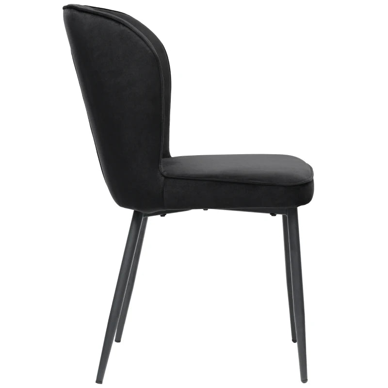 Set of 2 Velvet Black Dining Chairs with Metal Legs, Wing Back Upholstered Accent Chairs for Dining Room, 47x43x86 cm