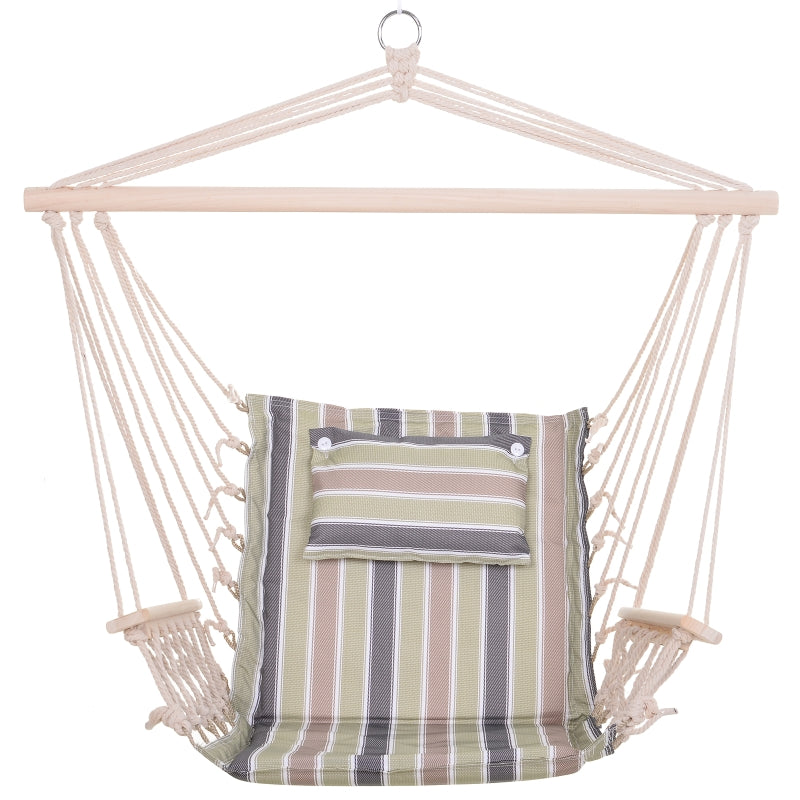 Multicoloured Striped Hanging Hammock Chair with Wooden Arms