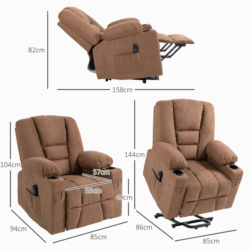 Oversized Riser Recliner Chair for Elderly - Fabric Lift Chair with Remote, Side Pockets, Cup Holder, Brown