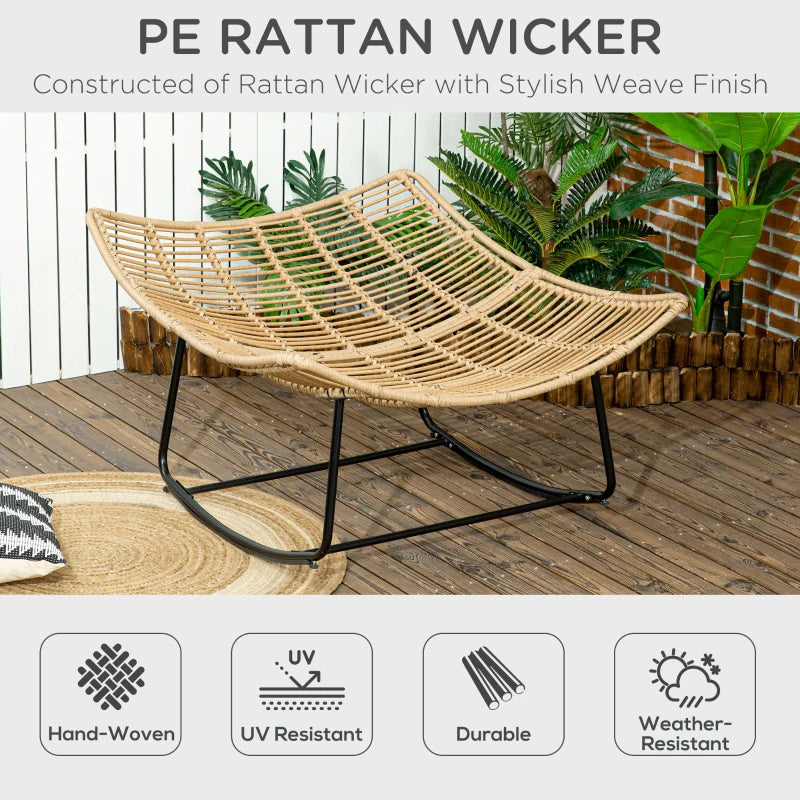 Natural Rattan Rocking Chair with Thick Cushion - Outdoor Patio Furniture