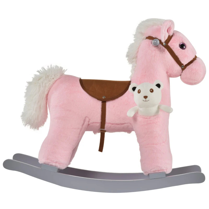 Kids Plush Rocking Horse Toy with Realistic Sounds - Soft Ride-On Rocker for Toddlers 18-36 Months - Pink