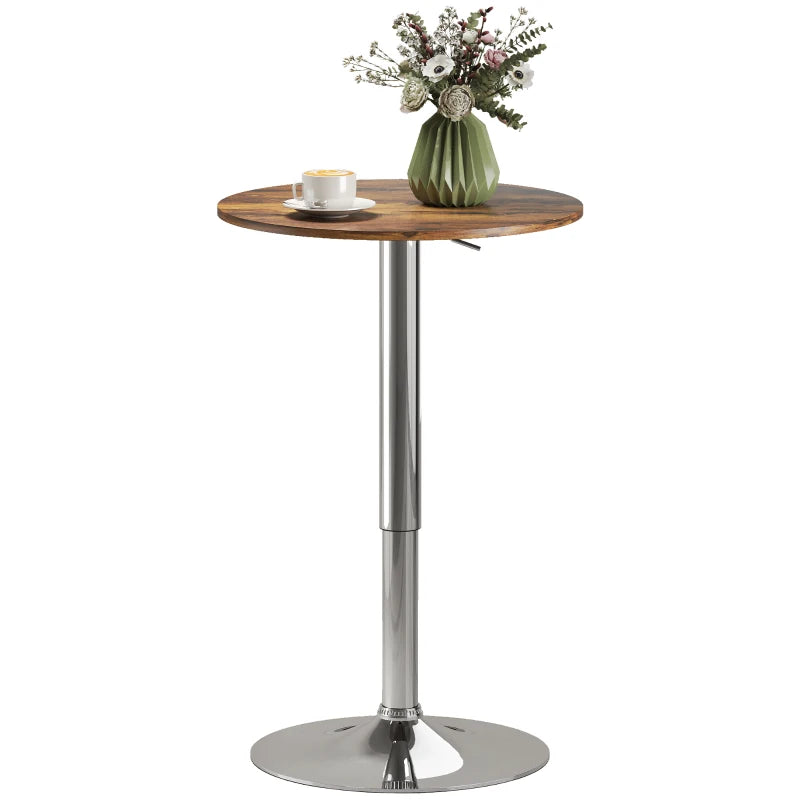 Rustic Brown Round Bar Table - 360° Swivel Counter Pub Table with Adjustable Height for Kitchen & Cafe