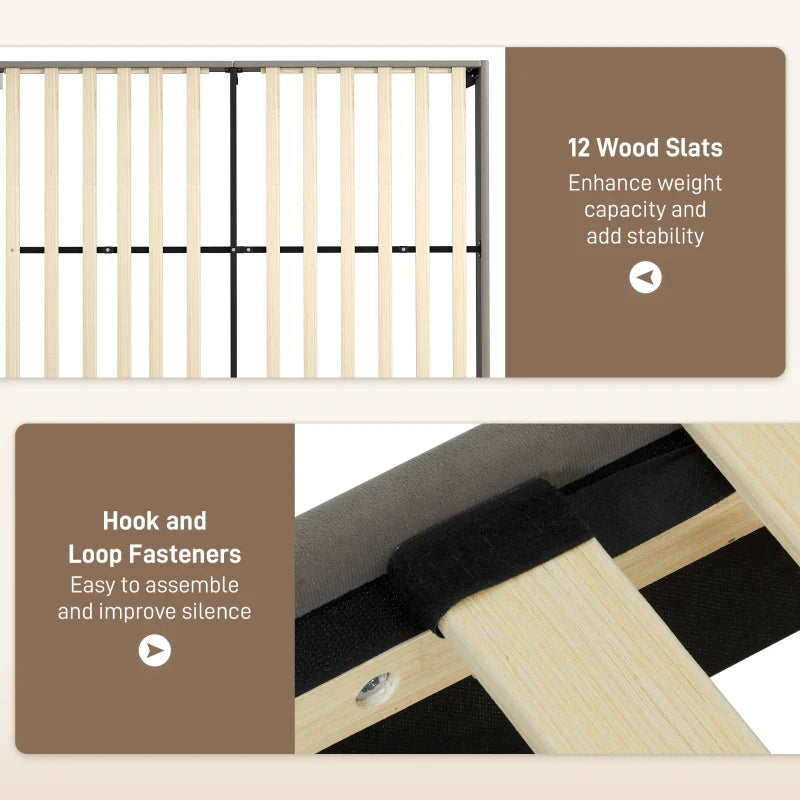 Luxurious King Size Bed Frame with Velvet Headboard Stylish Grey Design 161x208x121cm