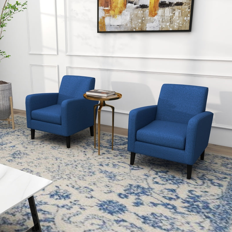 Modern Upholstered Accent Chairs with Rubber Wood Legs for Living Room and Bedroom - Set of 2, Blue