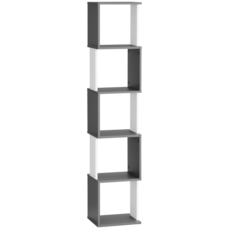 Modern 5-Tier Bookshelf - Freestanding Bookcase Storage for Living Room, Home Office & Study - White & Dark Grey