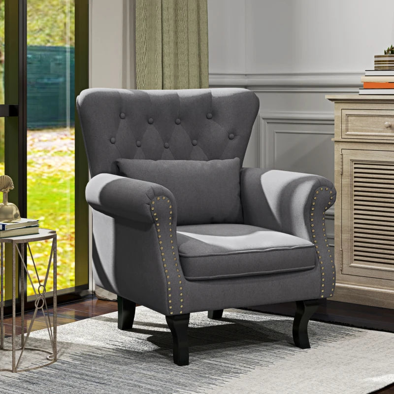 Chesterfield-Style Grey Accent Chair for Elegant Living Room Decor