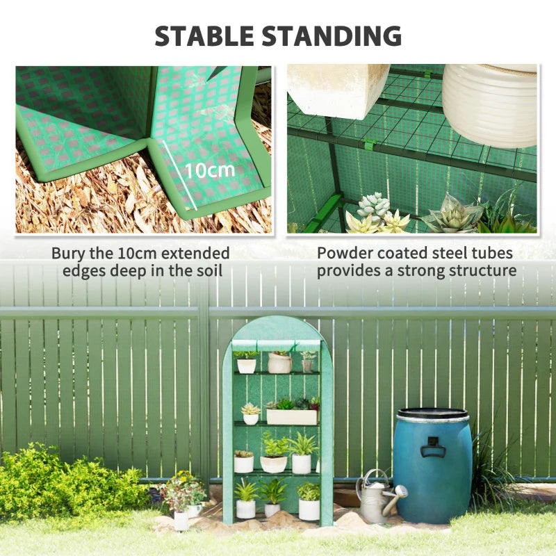 4 Tier Portable Mini Greenhouse with Reinforced PE Cover, Roll-Up Door, 105 x 45 x 160 cm, Green