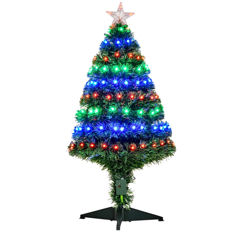 3ft Prelit Artificial Christmas Tree with Multi-Colored Fiber Optic LED Lights - Festive Holiday Home Decoration, Green Xmas Tree