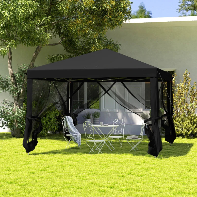3m x 3m Black Pop Up Gazebo - 420D Garden Tent Canopy with Removable Mesh Sidewall Netting and Carry Bag for Outdoor Patio