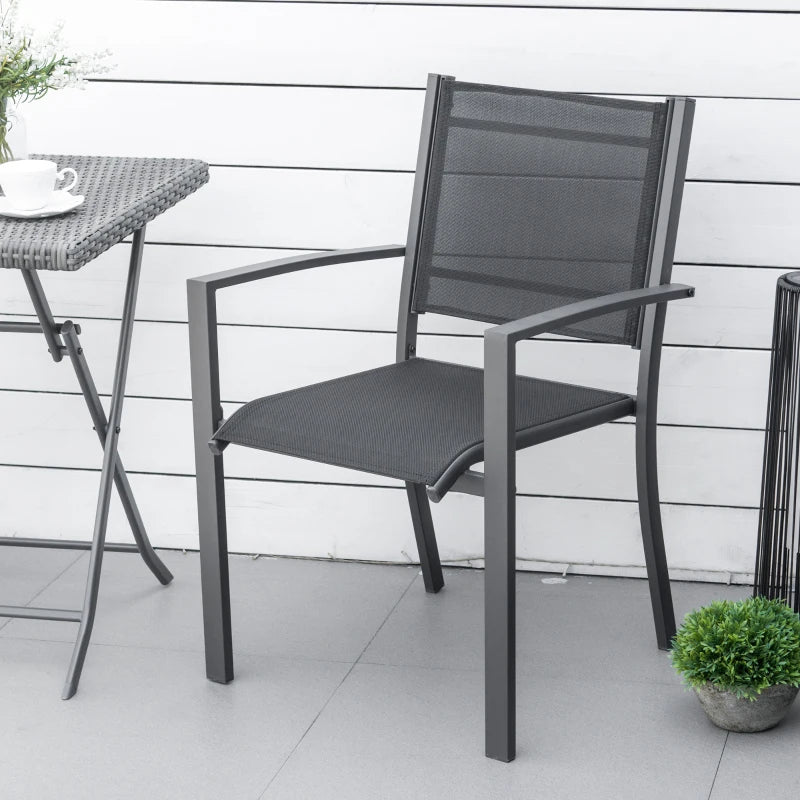 Steel Frame Outdoor Dining Chairs Set of 2, Dark Grey/Black